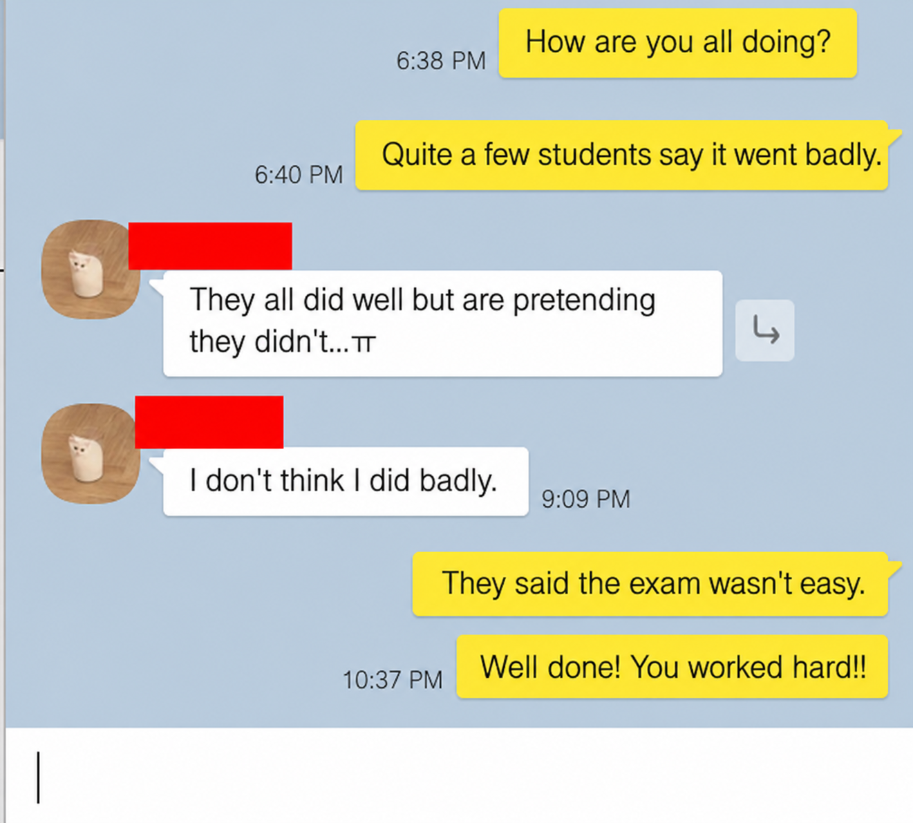 English translation of an AP Chemistry student reflecting on the overall exam difficulty