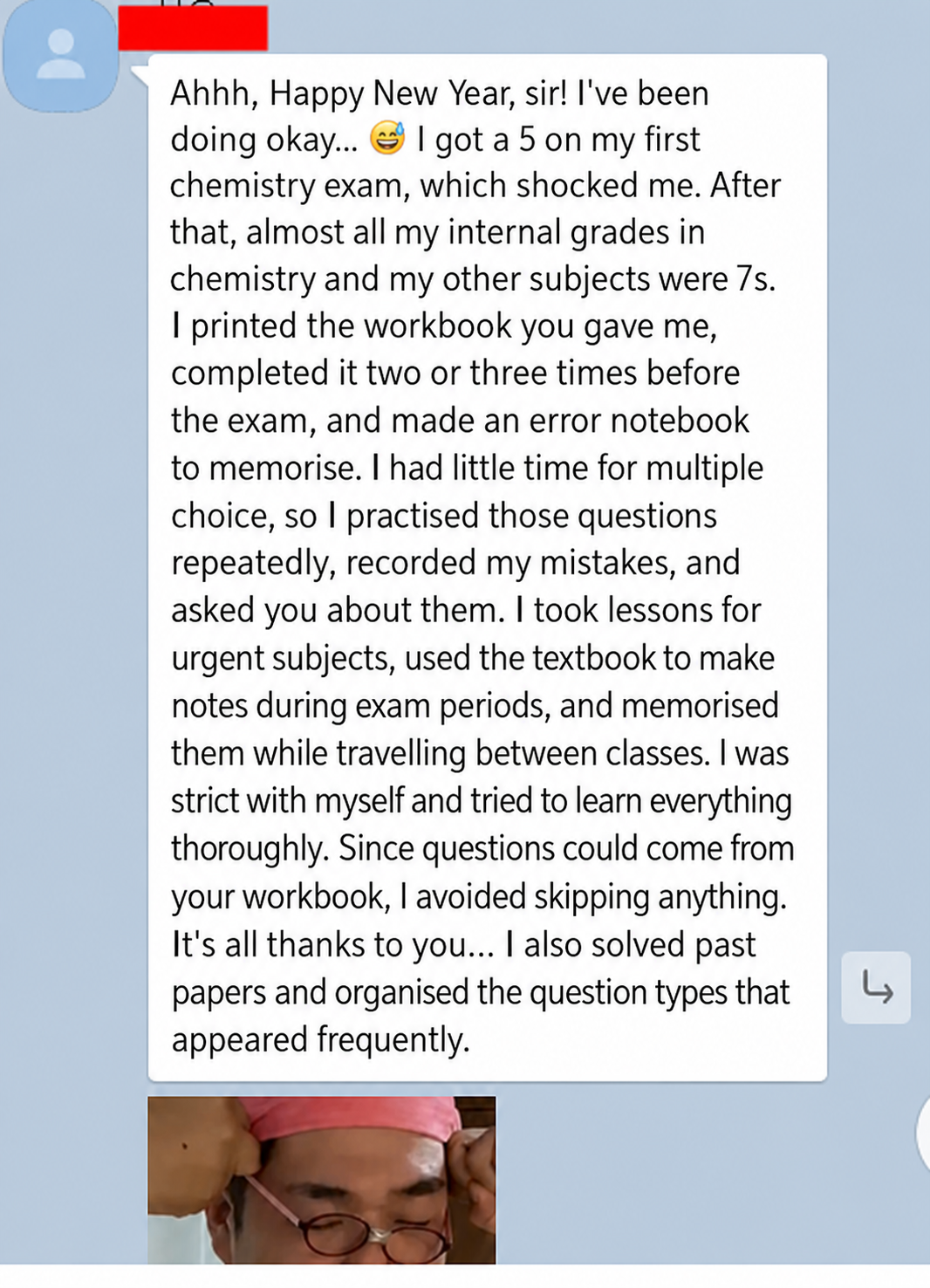 English translation of a UCL Biomedicine student's IB Chemistry study reflection