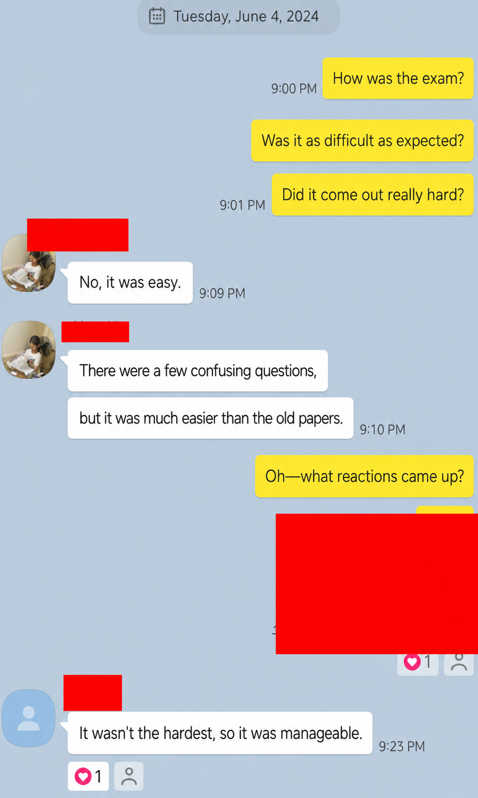 English translation of AS Level Chemistry students describing the 2024 examination as easier than expected