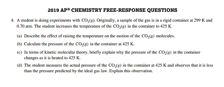 2019 AP Chemistry FRQ: Question 4