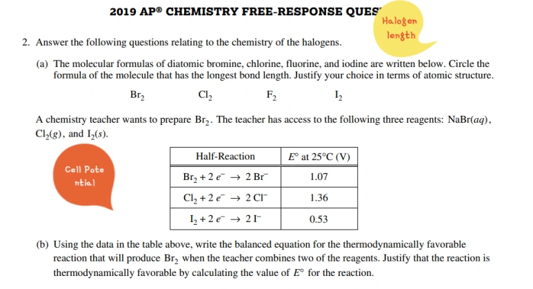 2019 AP Chemistry FRQ: Question 2 Explained