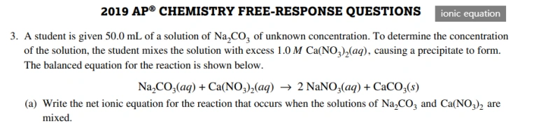 2019 AP Chemistry FRQ: Question 3